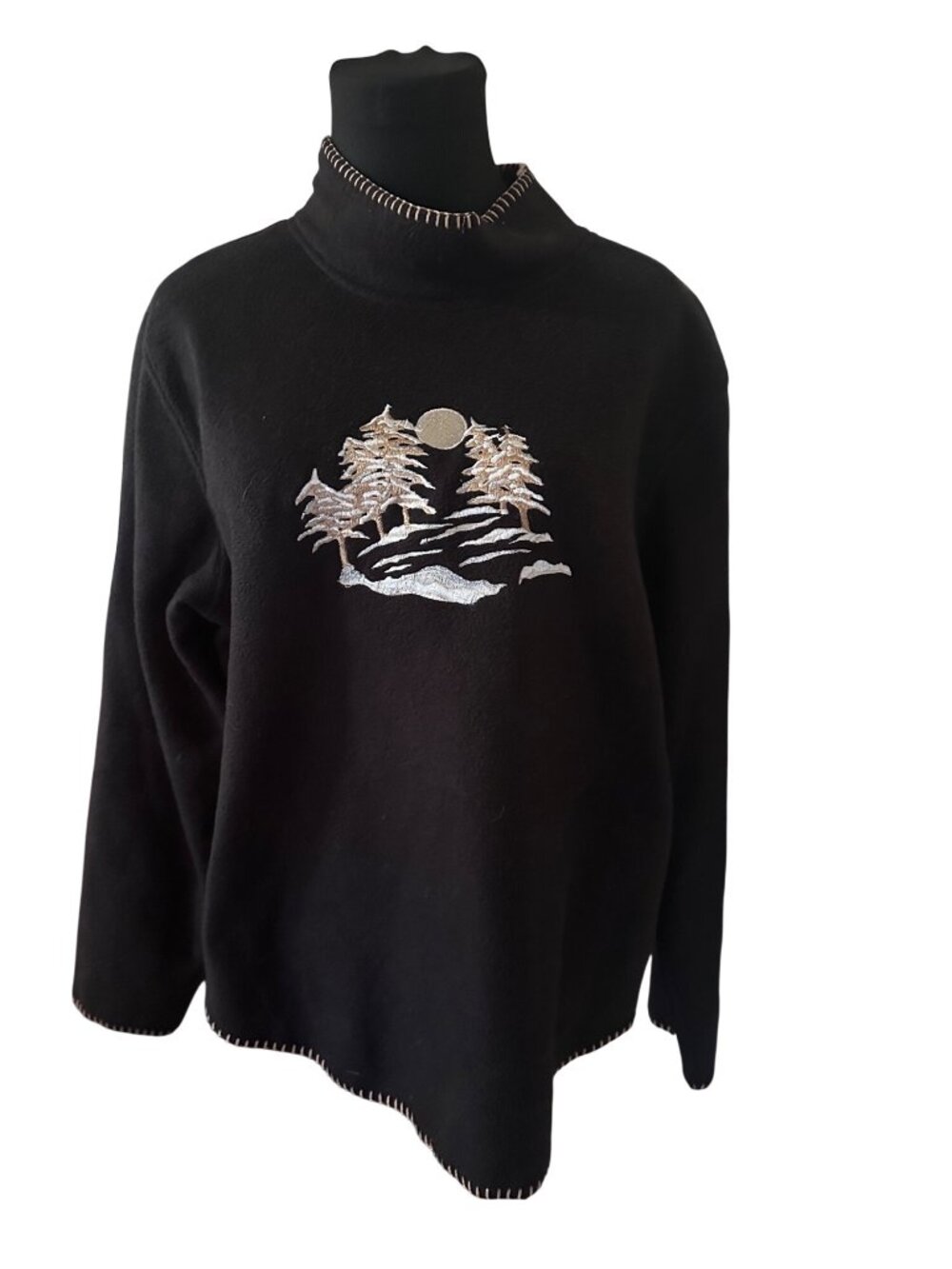 Coldwater Creek black and gold pine tree winter sweat shirt size L